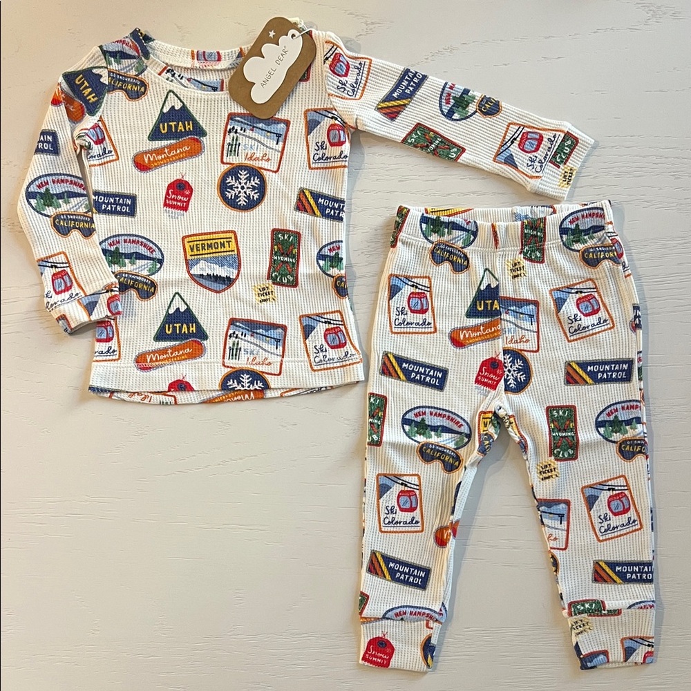 Angel Dear Waffle Ski Vintage Snow Patches Pajama Set 5/6 7/8